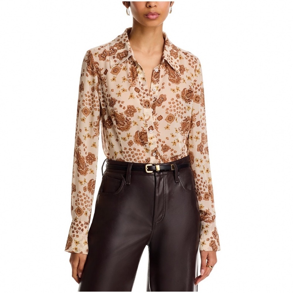 PAIGE Desano Silk Blend Floral Paisley Shirt Ecru Multi 1B89P64-1964 Size 2